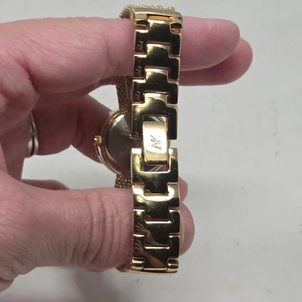 Anne Klein Diamond Secret Watch Gold Tone Mesh Bracelet Fliptop Braided Bracelet